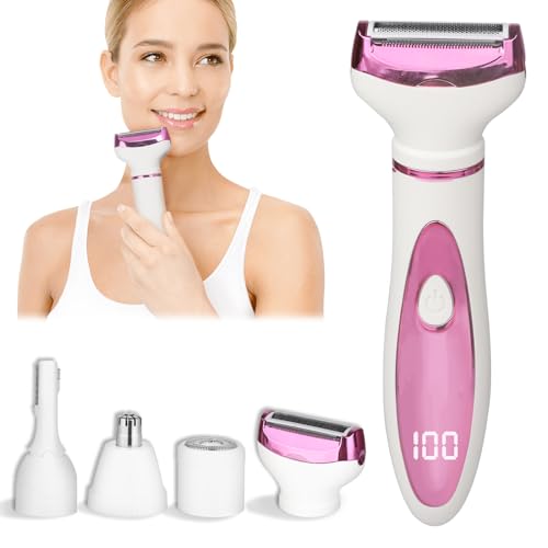 Wet & Dry Electric Razor for Women Men,4 in 1 Rechargeable Led Display Electric Shaver and Facial Hair Remover,Painless Ladies Body Razors for Nose Face Body Leg Bikini Arm Hair (Purple)