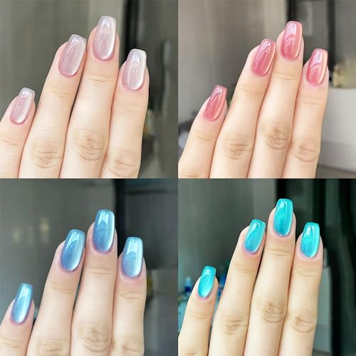 MMNHJHUT A23 Medium Square Press On Nails - 96 Pcs Gradient Glossy Acrylic