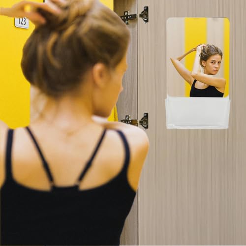 Magnetic Locker Mirror with Storage Pocket - 9.4" x 5.5" Real Glass