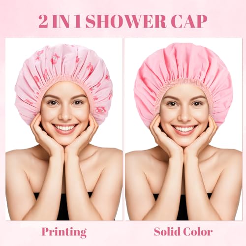 Pengxiaomei Cherry Double-Sided Shower Cap - Reversible Pink waterproof cap, 32cm