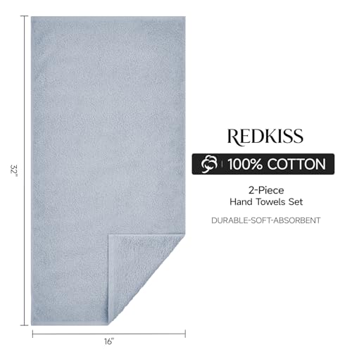 REDKISS 2-Pack Luxury Hand Towels - 16x32 Inch Cotton, Quick-Dry