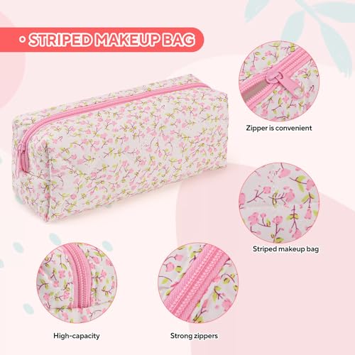 Floral Quilted Makeup Bag for Travel and Daily Use - Organizer Cosmetic Pouch