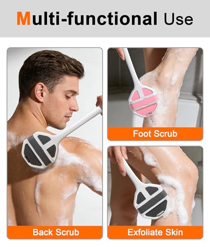 EaTubano Silicone Back Scrubber for Shower - Long Handle Exfoliating Tool