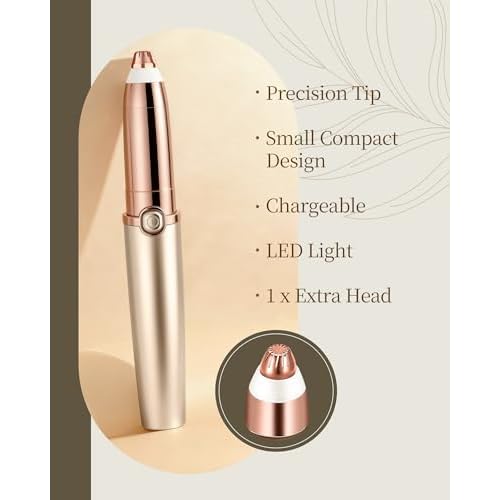 Eyebrow Trimmer for Women, Eyebrow Razor: Rechargeable Eyebrow Hair Remover with 2 Replacement Heads & LED Light, Electric Painless Eye Brow Shaver Facial Hair Removal Device for Eyebrows/Lips/Face