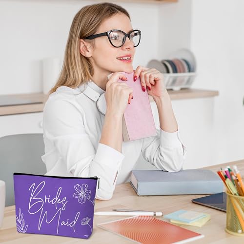 Beshoul Purple Bridesmaid Makeup Bag - Wedding Gift Cosmetic Organizer with Zipper