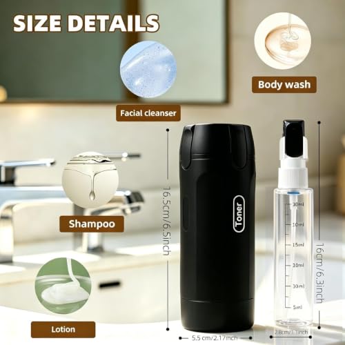 JQFORUIH 4-in-1 Travel Dispenser Bottle Set Black – Leakproof Refillable Toiletries Containers, TSA Approved