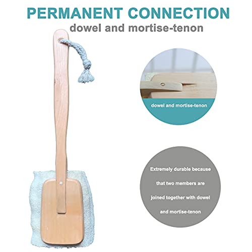 Natural Loofah Bath Brush with Long Wooden Handle - Exfoliating Shower Sponge for Body & Back