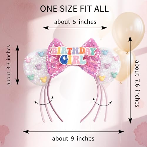 White Sequin Mouse Ears Headband for Women Birthday Girl Hair Accessory