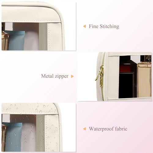 JRQCSJY 2-Piece Waterproof Clear Makeup Bags Set Beige-2 Mini & Medium TSA Travel Cosmetics