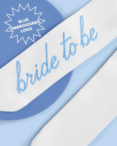 Bride to Be White Satin Hair Bow with Blue Embroidery - Perfect for Bachelorette Parties
