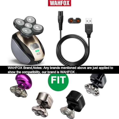 WAHFOX USB Charger Cord for Head Shavers - Compatible with Skull Shaver Pitbull & Mainstream Brands - USB Shaver Charger Cable
