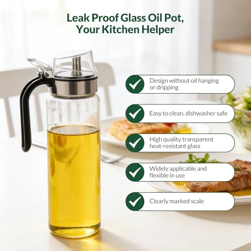 Hotder 500ml Olive Oil Dispenser Bottles - Glass, Non-Drip Spout, Easy Refill (2-Pack)