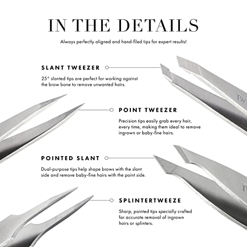 Tweezerman Steel Point Tweezer, Silver, 2 x 6 inches, Modern, Professional Quality for Eyebrow Precision, Facial and Ingrown Hair Removal