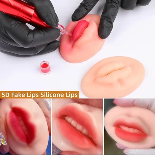 Lyuxzad 9Pcs Beige 5D Silicone Fake Lips for Makeup Practice, Semi-Permanent Tattoo Training