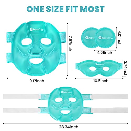 RelaxCoo Ice Face Eye Mask – Green Dual-Temp Gel Cold/Hot Pack for Dark Circles & Headache Relief
