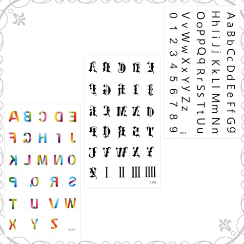 Gothic Print Colorful Alphabet Temporary Tattoos - 15 Sheets