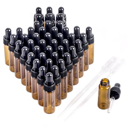 Easeen Amber 5ML Dropper Bottles 50pcs with Plastic Droppers for Essential Oils & Perfumes