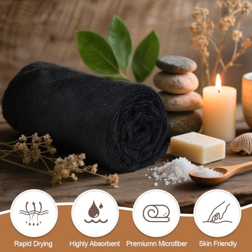 Orighty 2 Pack Black Microfiber Salon Towels - Soft & Absorbent