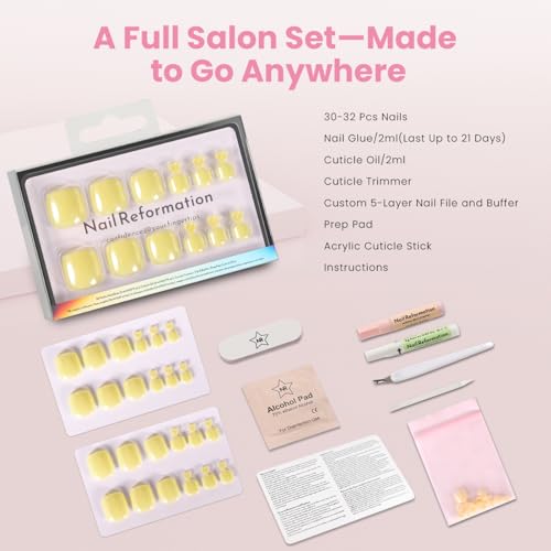 Nail Reformation Butter Yellow Press-On Toenails - Short Square Glossy