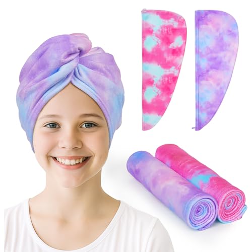 Kids Microfiber Hair Towel Wrap - Quick Dry Turban Set for Girls