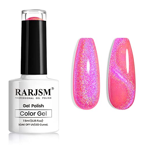 RARJSM Cat Eye Gel Nail Polish Variation RAR258 - Galaxy Chameleon Magnetic Hot Pink Holographic Glitter Soak Off UV LED Manicure 7.5ML