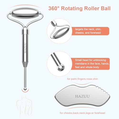 HAZUU Stainless Steel Gua Sha Facial Tool Kit & Massage Roller Set