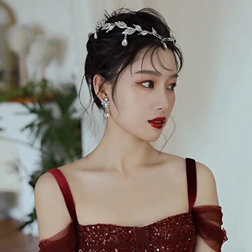 Elegant Rhinestone Leaf Tiara Headband for Bride, Bridesmaid, Crown - Crystal Pendant Wedding Hair Accessory