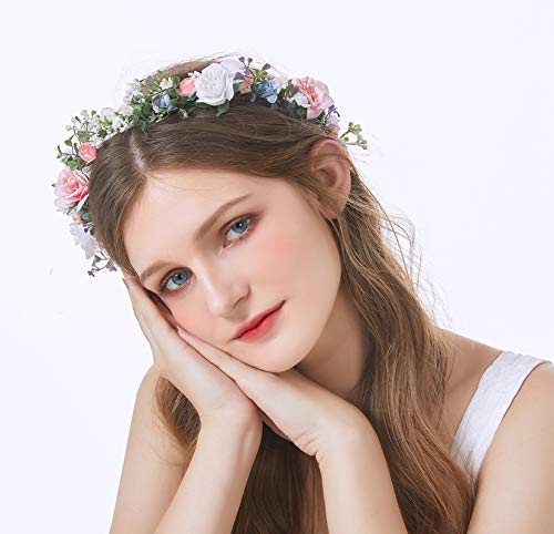 Vivivalue 52 Floral Headband Rose Crown Halo Headpiece