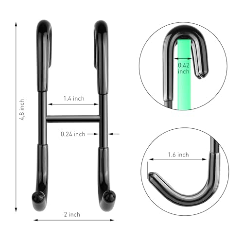 Rustproof Stainless Steel Shower Door Hooks for Towels - No-Drill Hangers (4 Pack, Black)