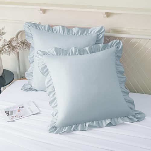 Dusty Blue Ruffle Pillow Covers - 24x24 Inches, 2 Pack