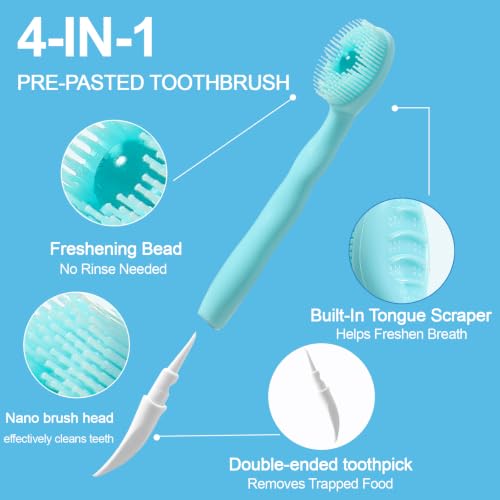 JOUGE 4-in-1 Disposable Mini Toothbrush with Toothpaste, 30 Pack