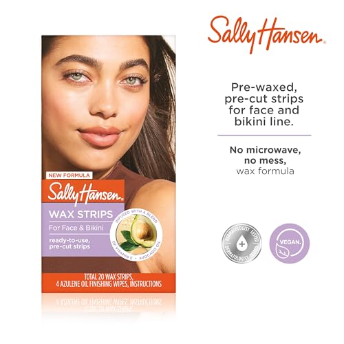 Sally Hansen Wax Strips for Face & Bikini - Vegan, Dermatologist Tested, 20 Count