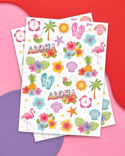 Tropical Tattoos - 2 Sheets of Hibiscus & Flamingo Designs