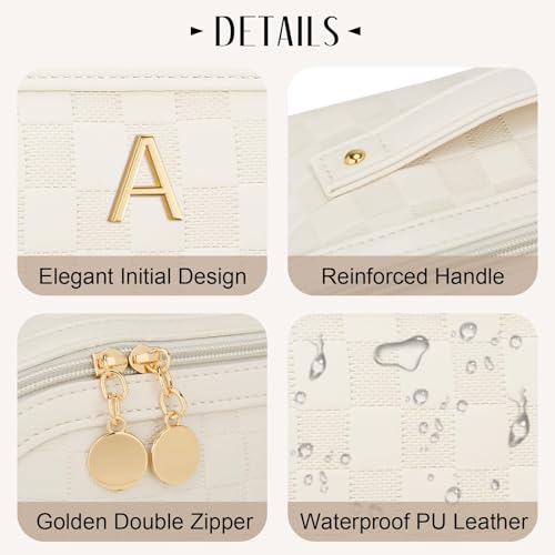 CLOUDWINGS Beige Initial Makeup Bag Set Travel Toiletry Organizer for Women
