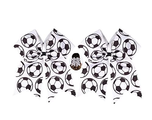 LDDCX White Soccer Hair Bows for Girls - Sport Ponytail Holders & Bows, 2 Pack