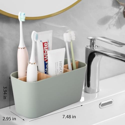 Electric Toothbrush and Toothpaste Organizer with Bamboo Divider