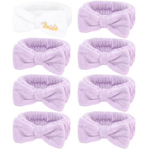 Bachelorette Party Favor Set - 1 Bride & 7 Purple Spa Headbands
