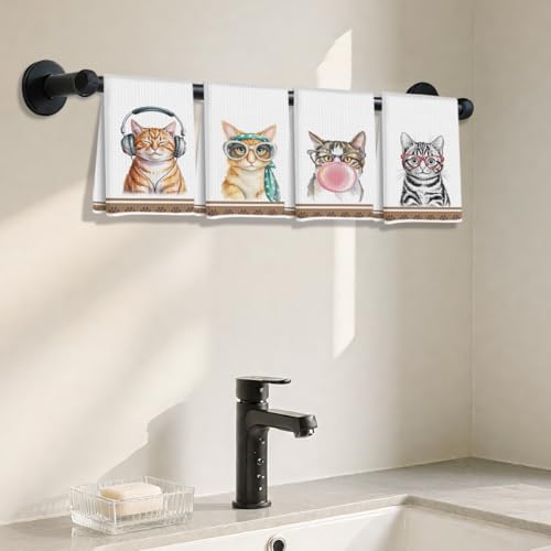 Cute Cat Kitchen Towels - 4 Pack, Absorbent Microfiber Dish Cloths
