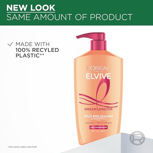 L'Oreal Paris Elvive Dream Lengths Shampoo and Conditioner Set, Seals Split Ends, Hydrating & Strengthening Hair Repair, Fine Castor Oil and Vitamins B3 and B5, 56 Fl Oz Set