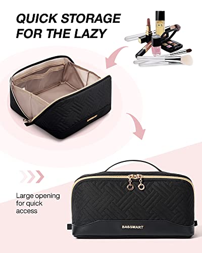 BAGSMART Medium Black Makeup Bag - Water-Resistant Travel Pouch