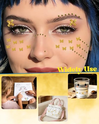 Maffuno Gold & Silver Face & Body Glitter Set with Gems for Women, 6 Glitter Gels & 4 Adhesive Sticker Sheets