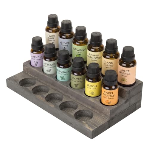 Gray Wood 3-Tier Essential Oil Display Stand - Holds 17 Bottles