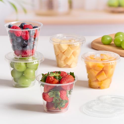 9 oz Clear Plastic Dessert Cups with Lids - 50 Pack for Party Use
