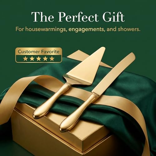 Gold Cake Cutting Set - Stainless Steel Knife & Server for Weddings