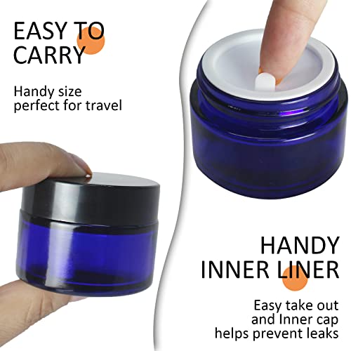 24 Pack 1 oz Blue Glass Cosmetic Jars with Lids - Travel Containers