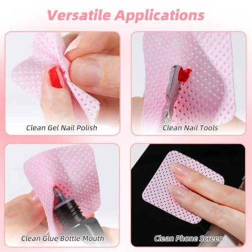 Pink & White MAYEEN 1200 Pack Lint-Free Nail Wipes & 2x 100ML Acetone Dispensers Travel Kit