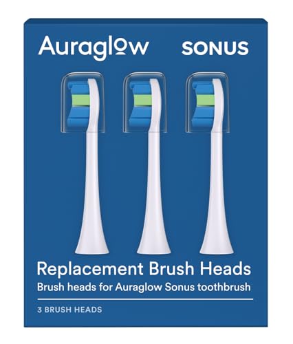 AURAGLOW Sonus Electric Toothbrush Replacement Heads with Cover Cap - White, 3 Pack