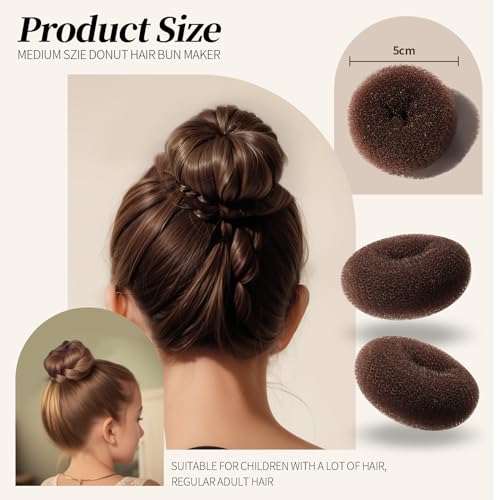 Teenitor Dark Brown Hair Bun Maker Kit - 4 Medium Donuts, 10 Nets & Pins for Perfect Updos