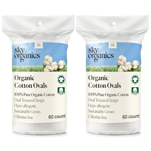 Sky Organics Organic Cotton Dual-Textured Large Pads - 120 Count, Chlorine-Free, Pack of 2