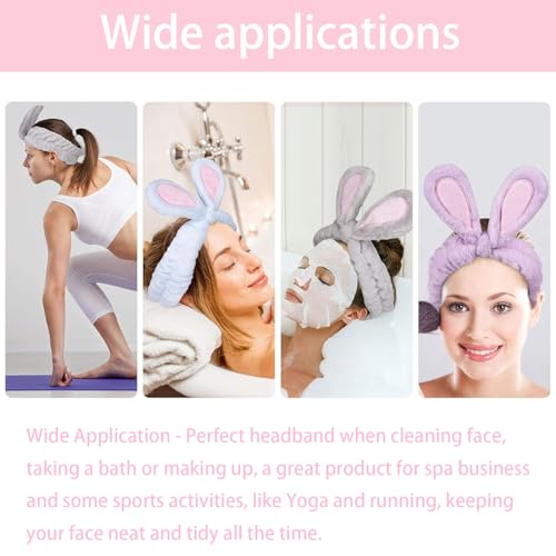 Cute Bunny Ears Spa Headbands for Women - 2 Pack Coral Fleece